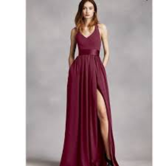 White by Vera Wang | Wine V-Neck Haltered Dress - Picture 2 of 5